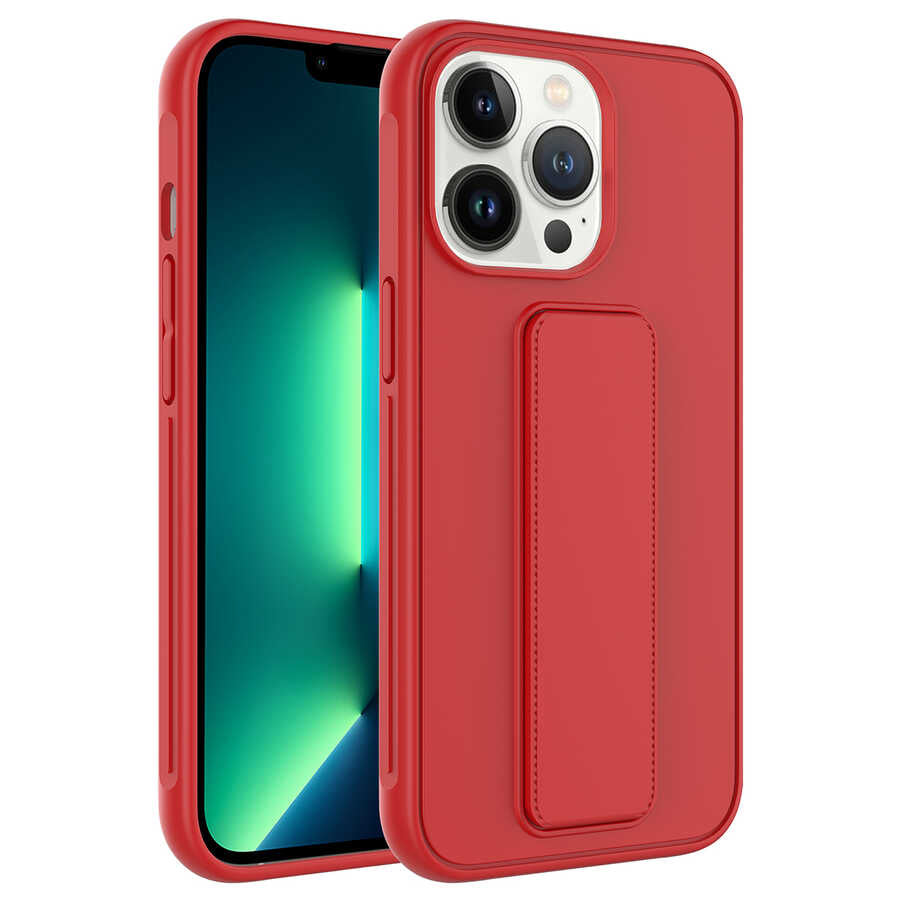 Apple iPhone 13 Pro Max Kılıf Zore Qstand Kapak Kırmızı