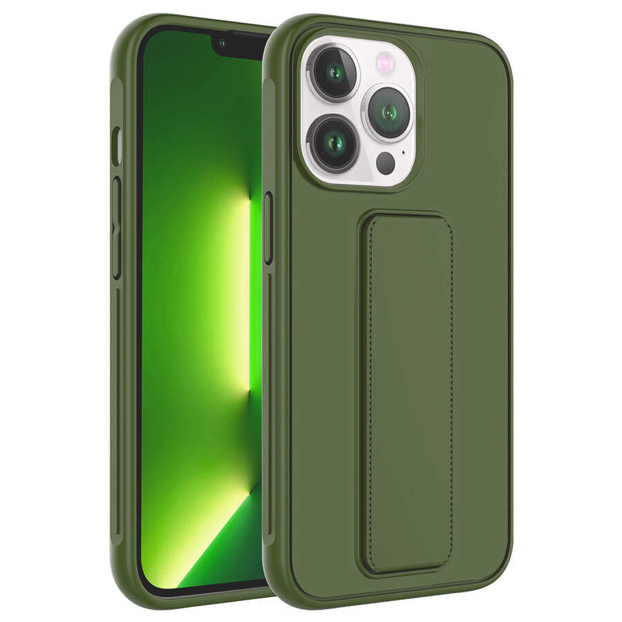 Apple iPhone 13 Pro Max Kılıf Zore Qstand Kapak Koyu Yeşil