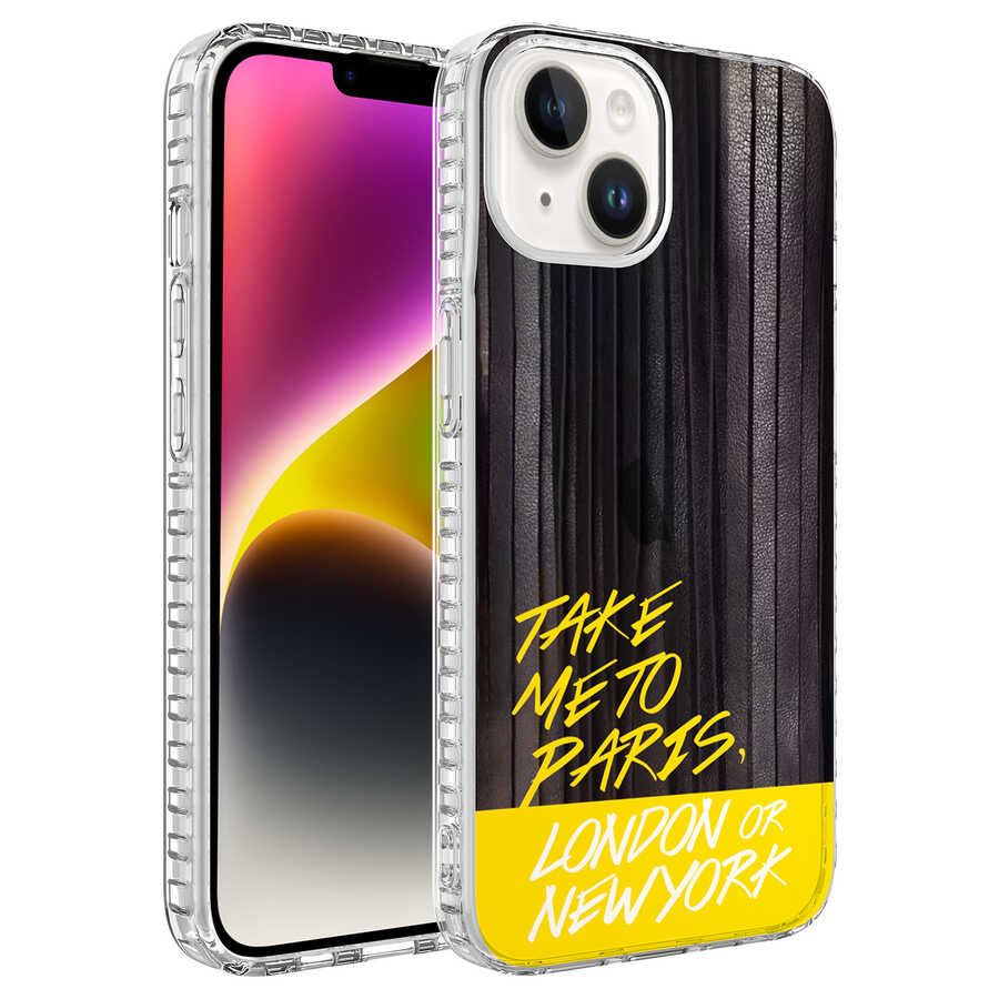 Apple iPhone 14 Kılıf Airbag Kenarlı Renkli Desenli Silikon Zore Elegans Kapak NO3