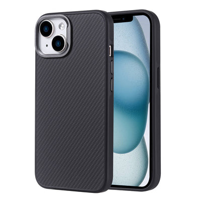 Apple iPhone 14 Kılıf M-safe Şarj Özellikli Karbon Fiber Görünümlü Zore Troy Kapak Gümüş