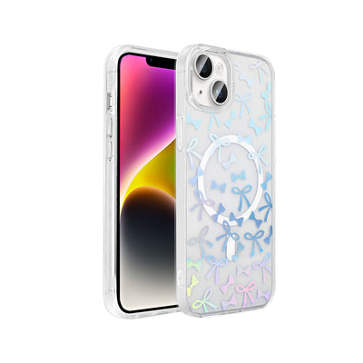 Apple iPhone 14 Kılıf M-Safe Şarj Özellikli Şeffaf Zore Folk Sert Kapak Çilek