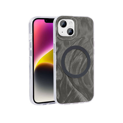 Apple iPhone 14 Kılıf M-safe Şarj Özellikli Fırça Boya Desenli Zore Palet Kapak Mor