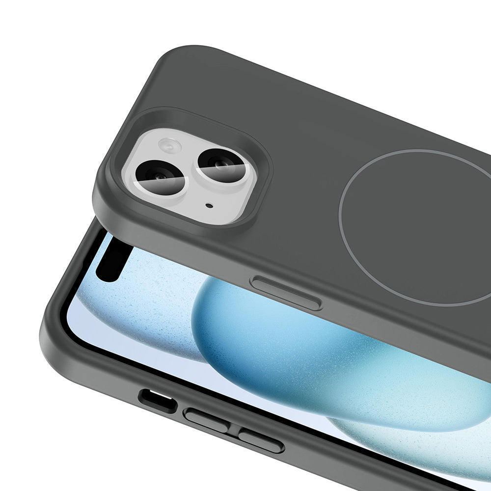 Apple iPhone 14 Kılıf M-safe Şarj Özellikli Sıvı Teknolojili Silinebilir Sert Zore Kivi Kapak Titanyum-Gri