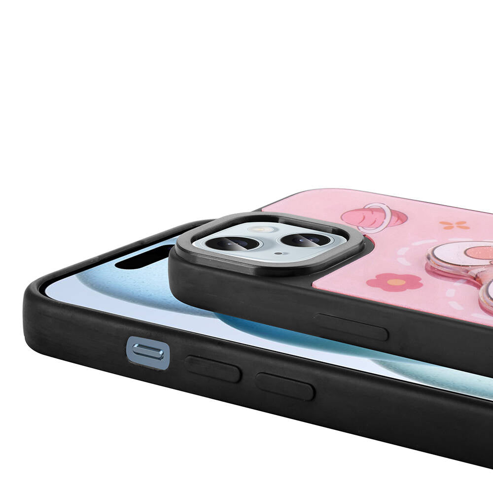 Apple iPhone 14 Kılıf Parlayan Kabartmalı İkonik Figürlü Zore Amas Silikon Kapak Siyah