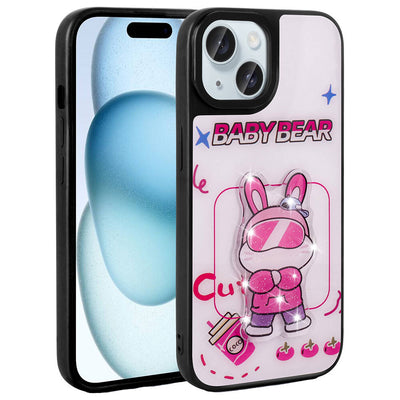 Apple iPhone 14 Kılıf Parlayan Kabartmalı İkonik Figürlü Zore Amas Silikon Kapak Siyah