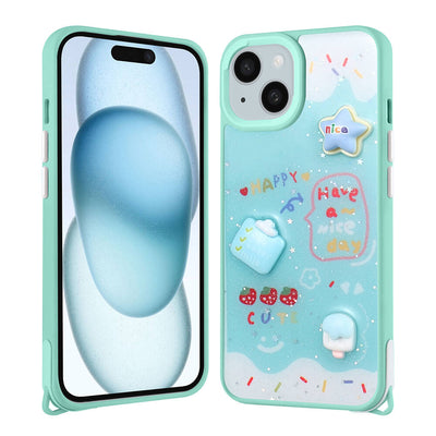 Apple iPhone 14 Kılıf Parlayan Simli Kabartma Figürlü Zore Cevze Kapak Beyaz