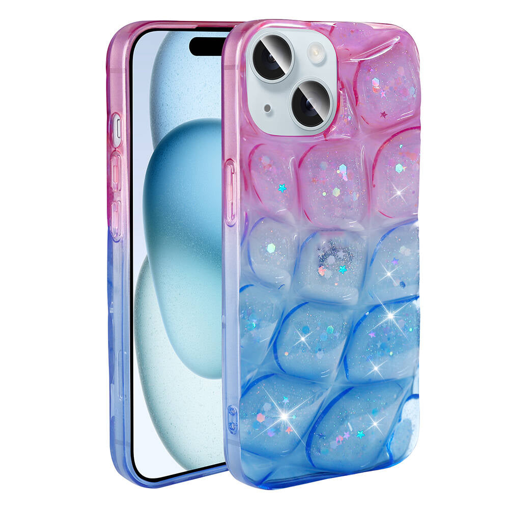 Apple iPhone 14 Kılıf Simli 3D Desenli Zore Hacar Kapak Mor-Mavi