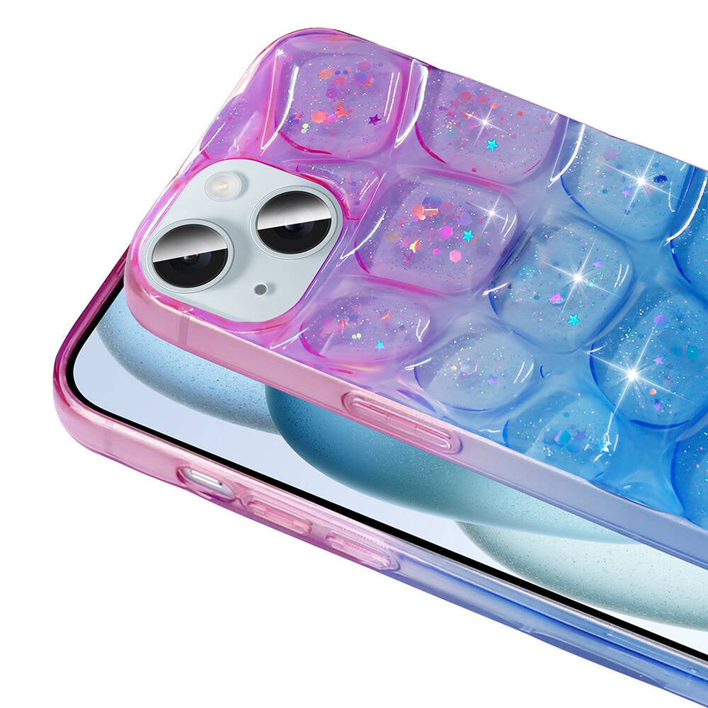 Apple iPhone 14 Kılıf Simli 3D Desenli Zore Hacar Kapak Mor-Mavi