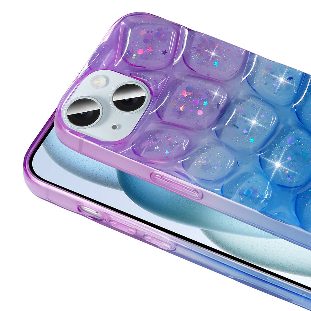 Apple iPhone 14 Kılıf Simli 3D Desenli Zore Hacar Kapak Mor-Mavi