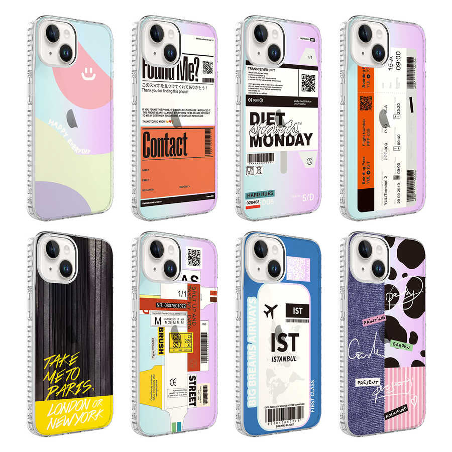 Apple iPhone 14 Plus Kılıf Airbag Kenarlı Renkli Desenli Silikon Zore Elegans Kapak NO7