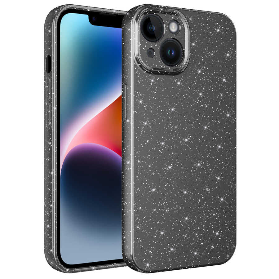 Apple iPhone 14 Plus Kılıf Kamera Korumalı Simli Lüks Zore Koton Kapak Gri