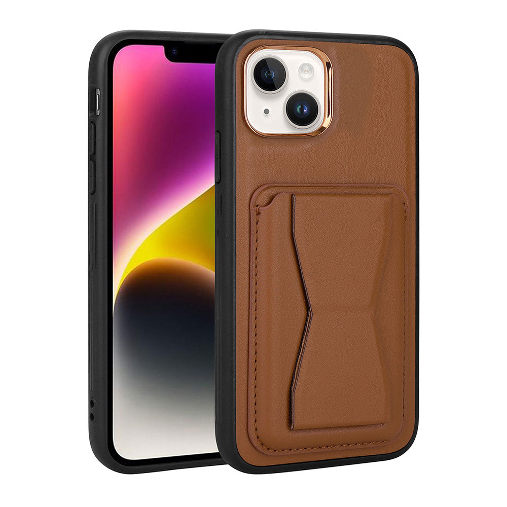 Apple iPhone 14 Plus Kılıf Kartlıklı Standlı Pu Deri Zore Memo Kapak Kahverengi