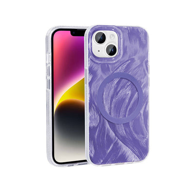 Apple iPhone 14 Plus Kılıf M-safe Şarj Özellikli Fırça Boya Desenli Zore Palet Kapak Pembe