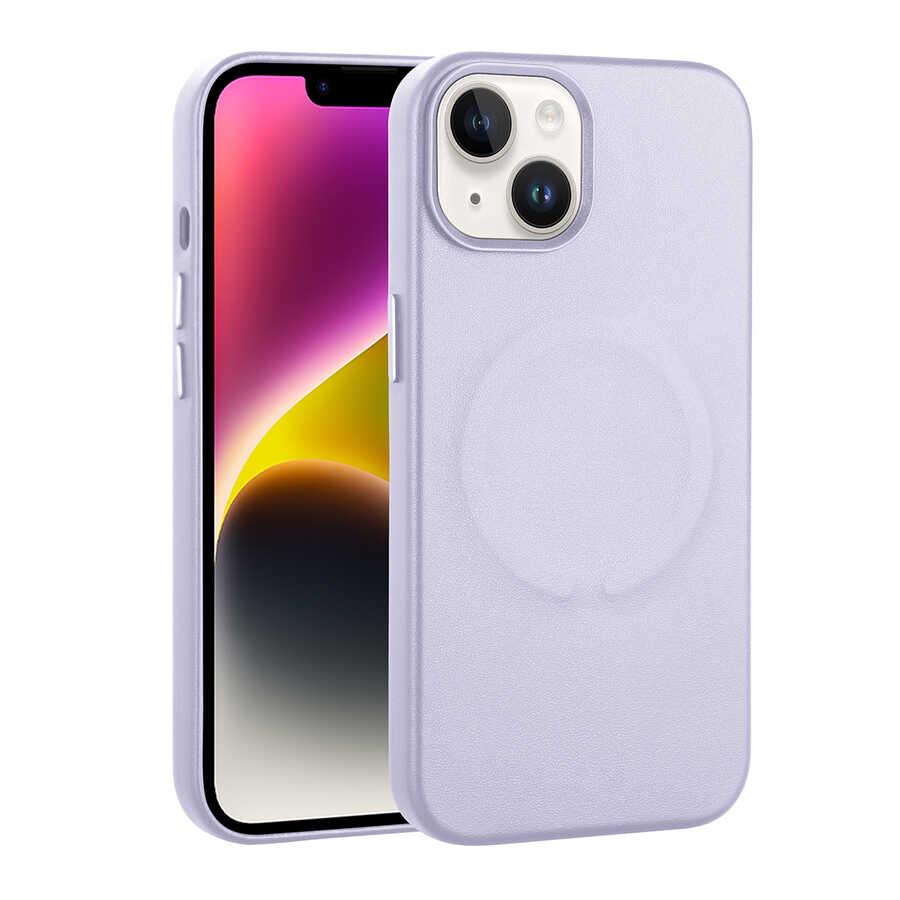Apple iPhone 14 Plus Kılıf PU Deri M-safe Wireless Şarj Özellikli Zore Derix Kapak Lila