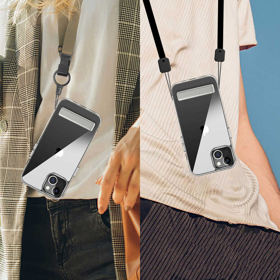 Apple iPhone 14 Plus Kılıf Standlı Şeffaf Silikon Zore L-Stand Kapak Renksiz