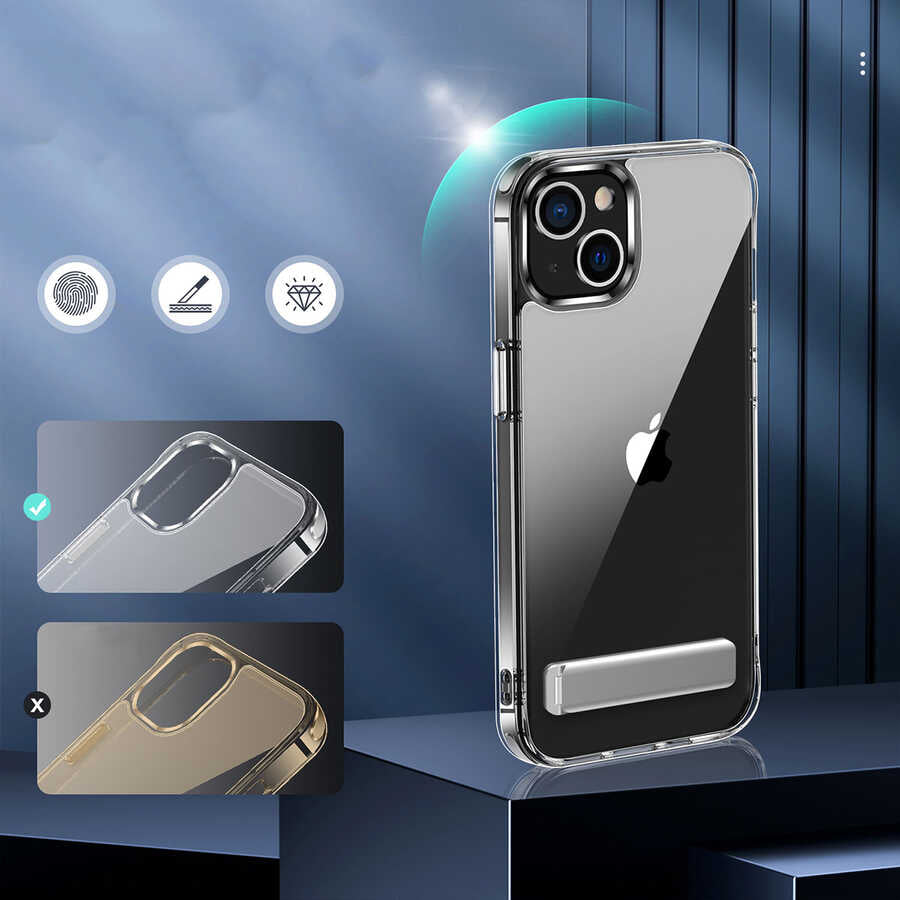 Apple iPhone 14 Plus Kılıf Standlı Şeffaf Silikon Zore L-Stand Kapak Renksiz