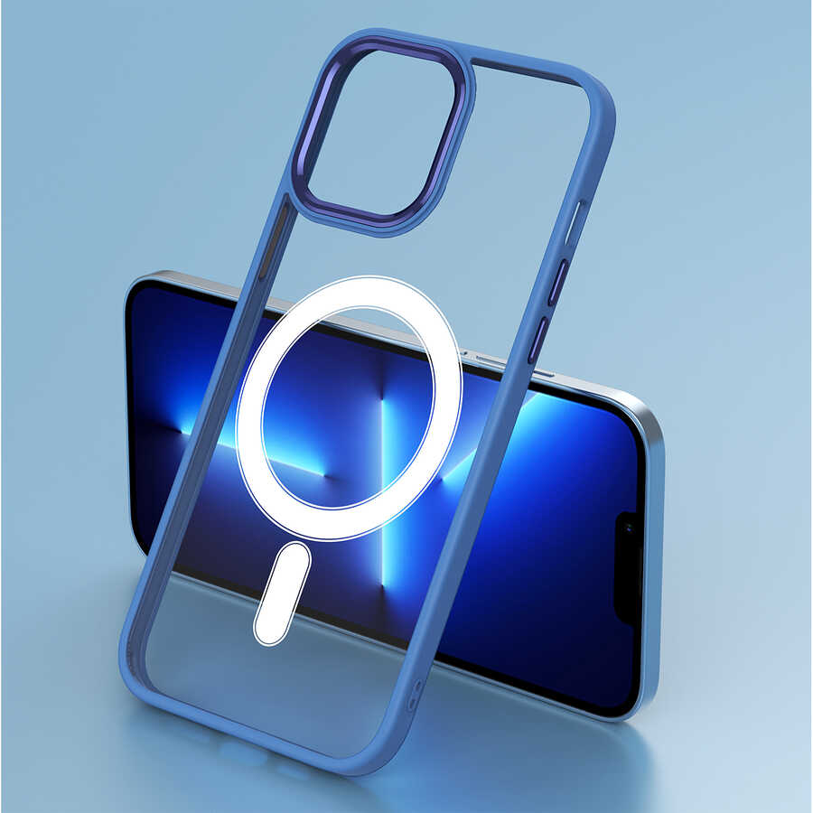 Apple iPhone 14 Plus Kılıf Wireless Şarj Özellikli Zore Krom M-safe Silikon Kapak Yeşil