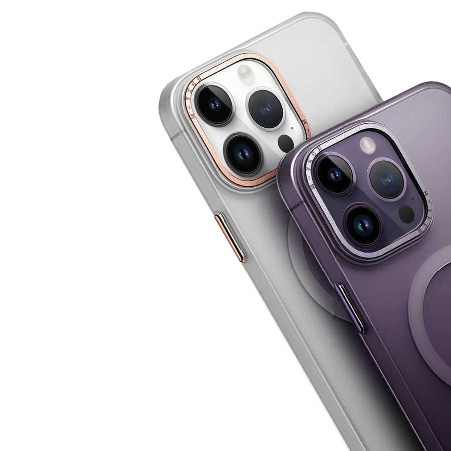 Apple iPhone 14 Pro Kılıf M-safe Şarj Özellikli Buzlu Sert PC Zore Tuval Kapak Siyah