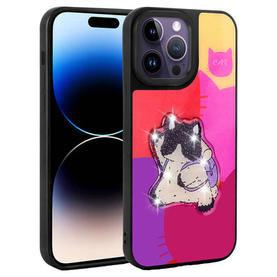 Apple iPhone 14 Pro Kılıf Parlayan Kabartmalı İkonik Figürlü Zore Amas Silikon Kapak Mor