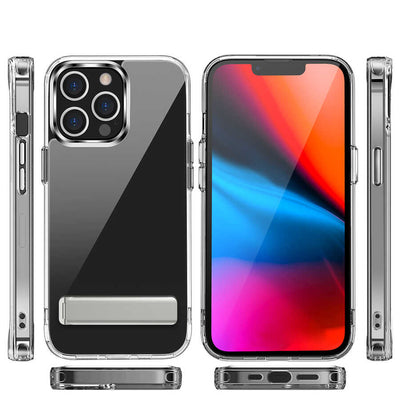 Apple iPhone 14 Pro Kılıf Standlı Şeffaf Silikon Zore L-Stand Kapak Renksiz