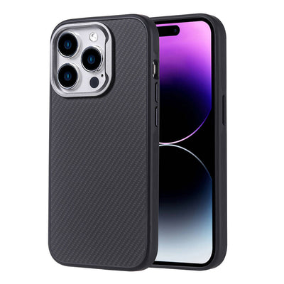 Apple iPhone 14 Pro Max Kılıf M-safe Şarj Özellikli Karbon Fiber Görünümlü Zore Troy Kapak Siyah