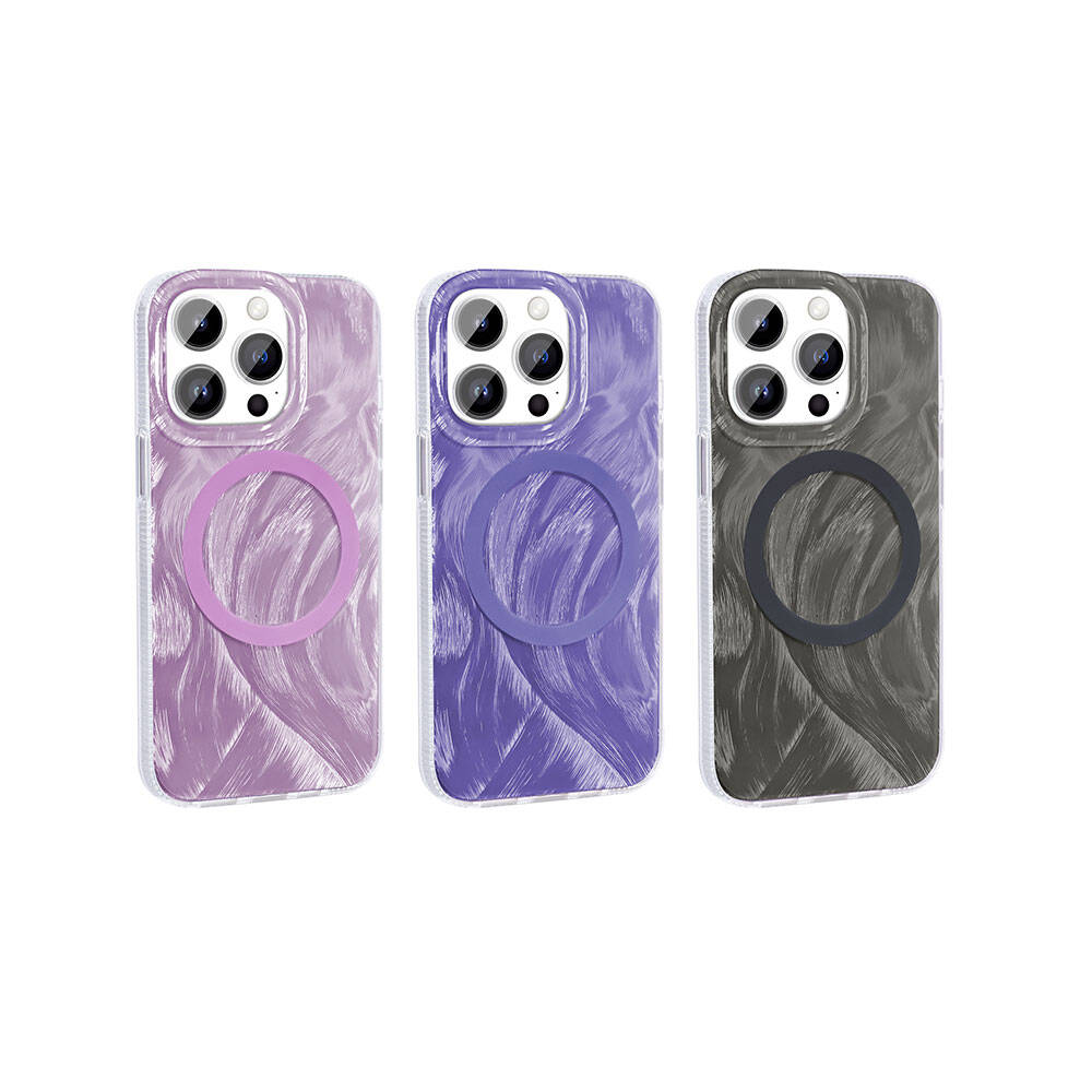 Apple iPhone 14 Pro Max Kılıf M-safe Şarj Özellikli Fırça Boya Desenli Zore Palet Kapak Pembe