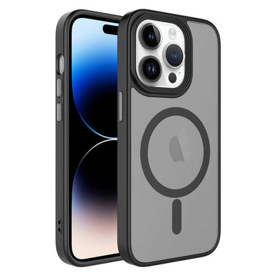 Apple iPhone 14 Pro Max Kılıf Mat Arka Yüzey Wireless Şarj Özellikli Zore Flet M-safe Kapak Mavi