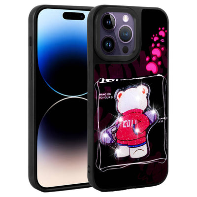 Apple iPhone 14 Pro Max Kılıf Parlayan Kabartmalı İkonik Figürlü Zore Amas Silikon Kapak Siyah