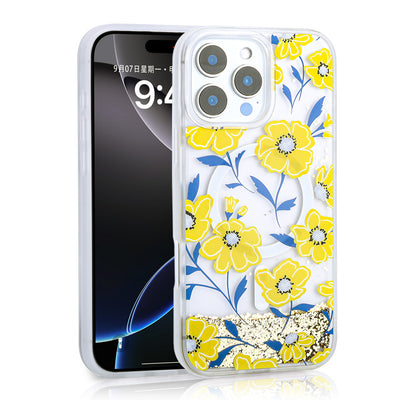 Apple iPhone 14 Pro Max Kılıf Sıvılı Simli Baskılı Şeffaf Arka Yüzey Zore Mossa Silikon Kapak Siyah