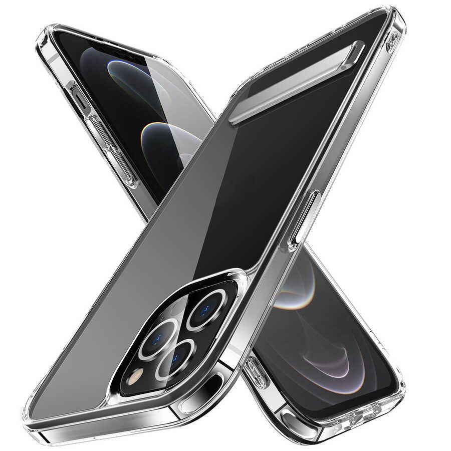 Apple iPhone 14 Pro Max Kılıf Standlı Şeffaf Silikon Zore L-Stand Kapak Renksiz
