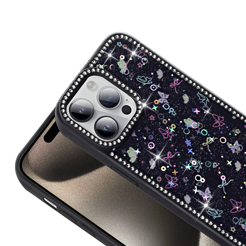 Apple iPhone 14 Pro Max Kılıf Taşlı ve Simli Tasarım Zore Azra Kapak Pembe