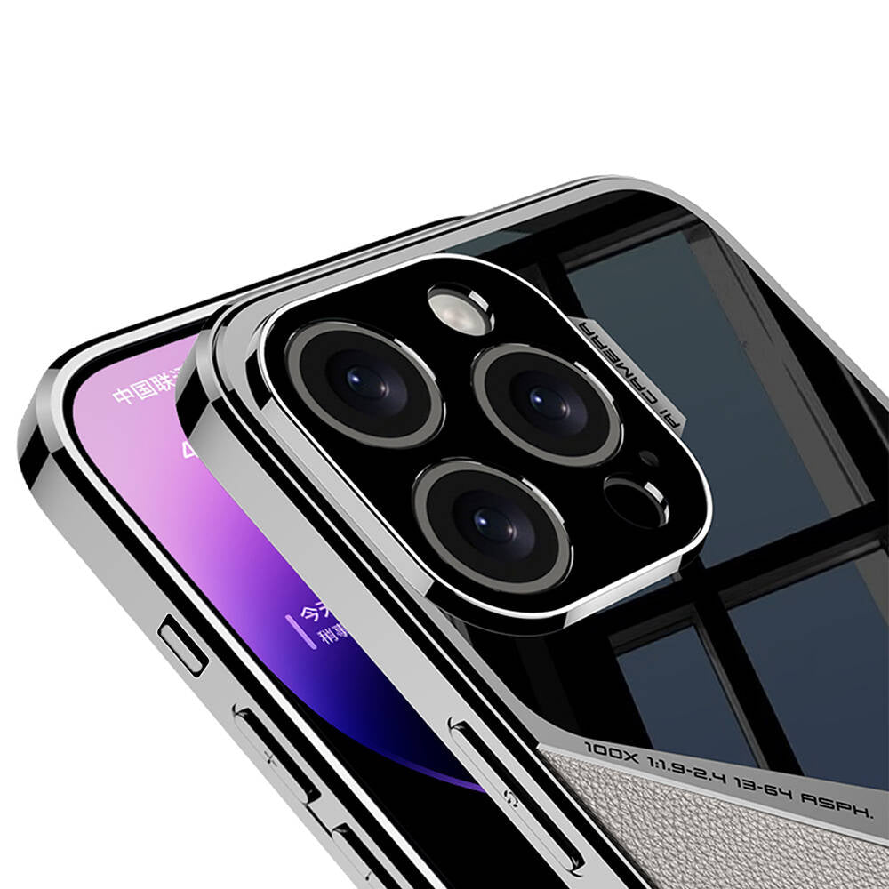 Apple iPhone 14 Pro Max Kılıf Ultra İnce Kamera Korumalı PC + Deri Arka Yüzey Zore X-Pro Kapak Siyah