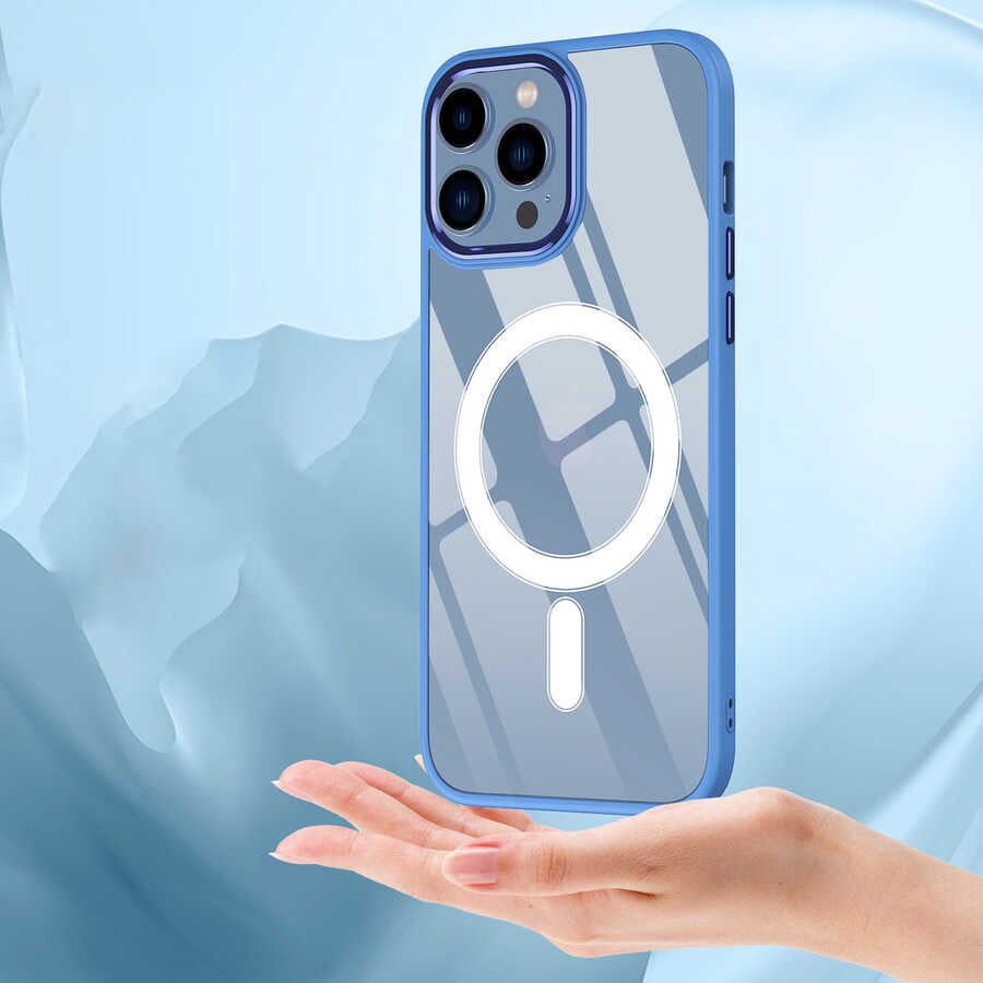 Apple iPhone 14 Pro Max Kılıf Wireless Şarj Özellikli Zore Krom M-safe Silikon Kapak Yeşil