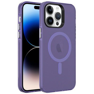 Apple iPhone 14 Pro Max Kılıf Zore M-safe Şarj Özellikli Buzlu Transparan C-Pro Sert Kapak Derin Mor