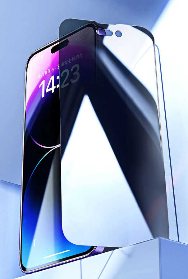 Apple iPhone 14 Pro Max Zore Kor Privacy Cam Ekran Koruyucu Siyah