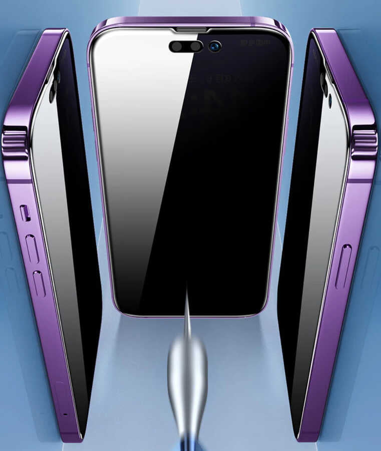 Apple iPhone 14 Pro Max Zore Kor Privacy Cam Ekran Koruyucu Siyah