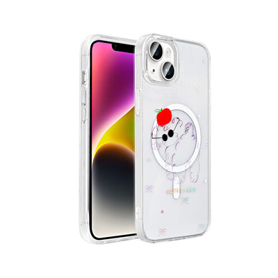 Apple iPhone 15 Kılıf M-Safe Şarj Özellikli Şeffaf Zore Folk Sert Kapak Fiyonk