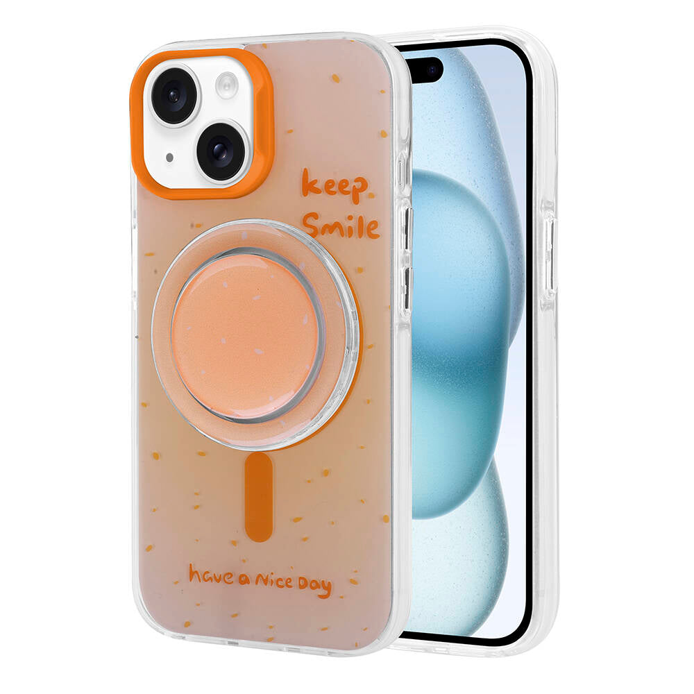 Apple iPhone 15 Kılıf M-safe Şarj Özellikli Tak-Çıkar Pop Soketli Zore Tiktok Kapak Turuncu