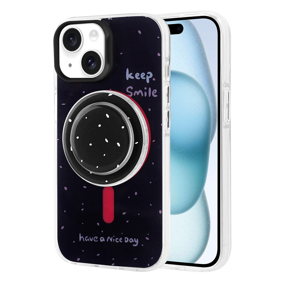 Apple iPhone 15 Kılıf M-safe Şarj Özellikli Tak-Çıkar Pop Soketli Zore Tiktok Kapak Pembe Koyu
