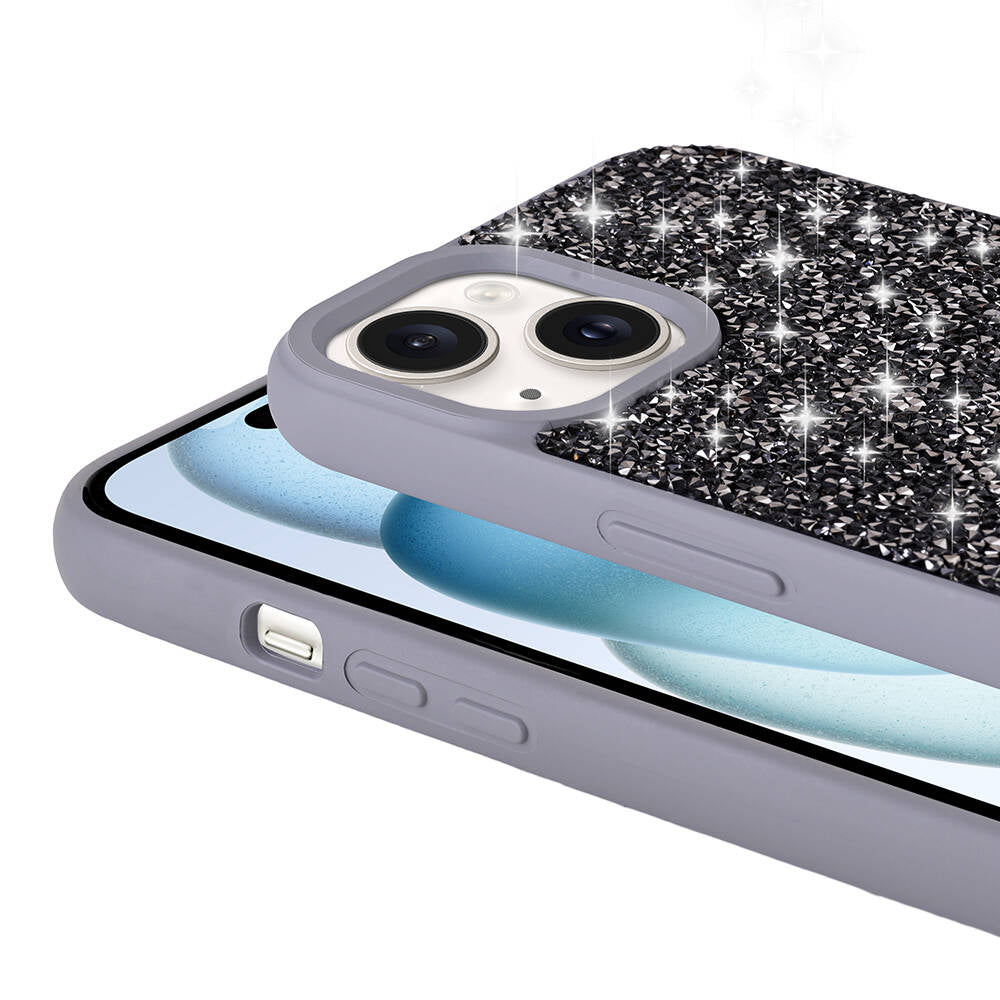 Apple iPhone 15 Kılıf Parlak Taşlı Tasarım Zore Pırlanta Kapak Siyah