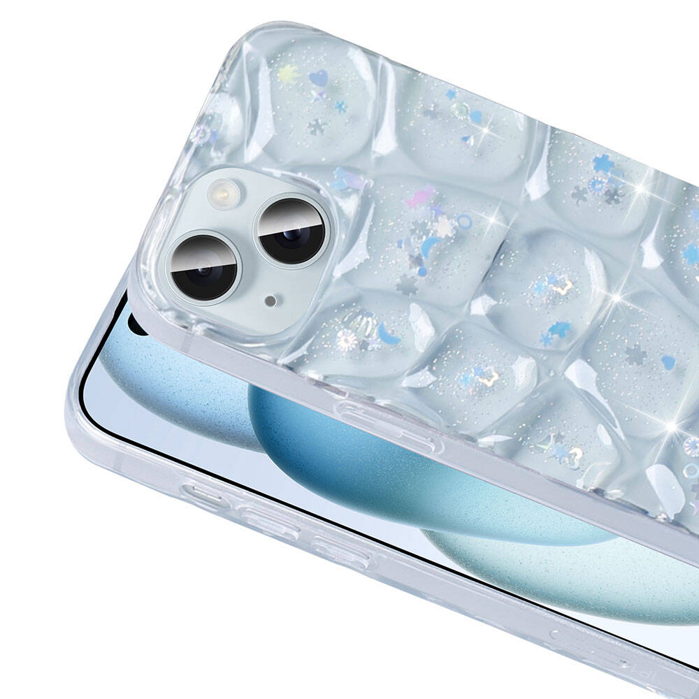 Apple iPhone 15 Kılıf Simli 3D Desenli Zore Hacar Kapak Mor-Mavi