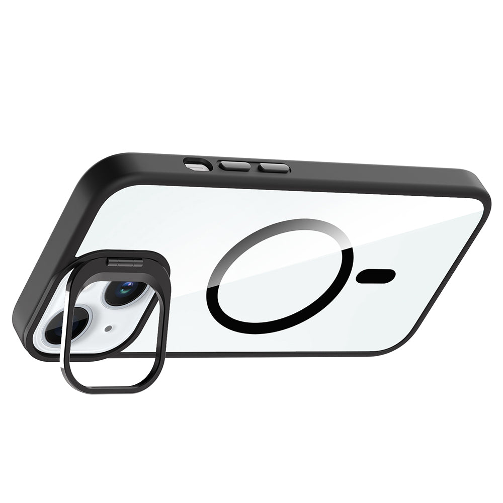 Apple iPhone 15 Kılıf Standlı ve Kamera Lens Hediyeli M-Safe Şarj Özellikli Zore Etro Kapak Derin Mor