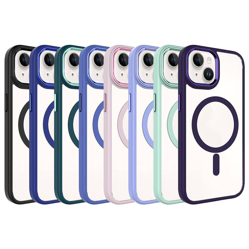 Apple iPhone 15 Kılıf Wireless Şarj Özellikli Zore Krom M-safe Silikon Kapak Lila