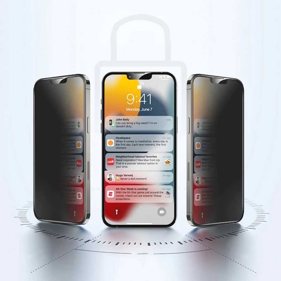 Apple iPhone 15 Plus Hayalet Ekran Koruyucu Davin Privacy Seramik Ekran Filmi Siyah