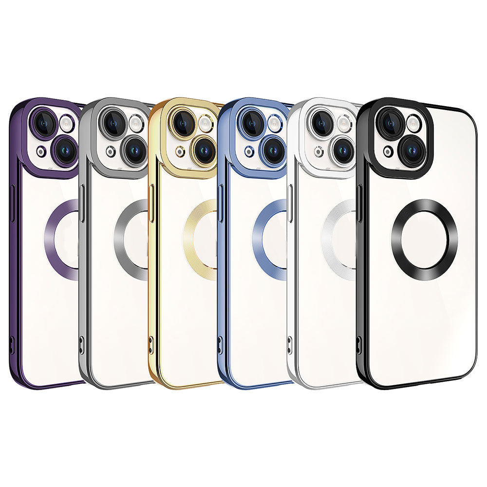 Apple iPhone 15 Plus Kılıf Kamera Korumalı Logo Gösteren Zore Omega Kapak Gümüş
