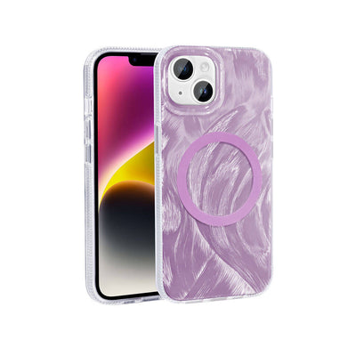 Apple iPhone 15 Plus Kılıf M-safe Şarj Özellikli Fırça Boya Desenli Zore Palet Kapak Gri