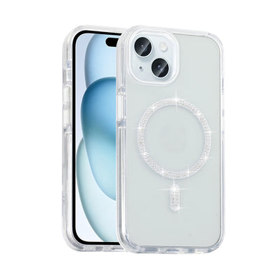 Apple iPhone 15 Plus Kılıf Taşlı Tasarım M-safe Şarj Özellikli Zore Koment Silikon Kapak Gold