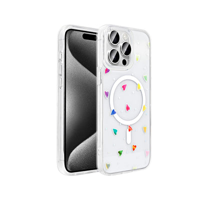 Apple iPhone 15 Pro Kılıf M-Safe Şarj Özellikli Şeffaf Zore Folk Sert Kapak Çilek