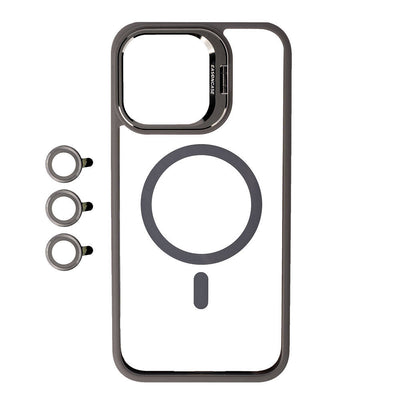 Apple iPhone 15 Pro Kılıf M-safe Şarj Özellikli Standlı Zore M-safe Klon Lensli Kapak Lacivert