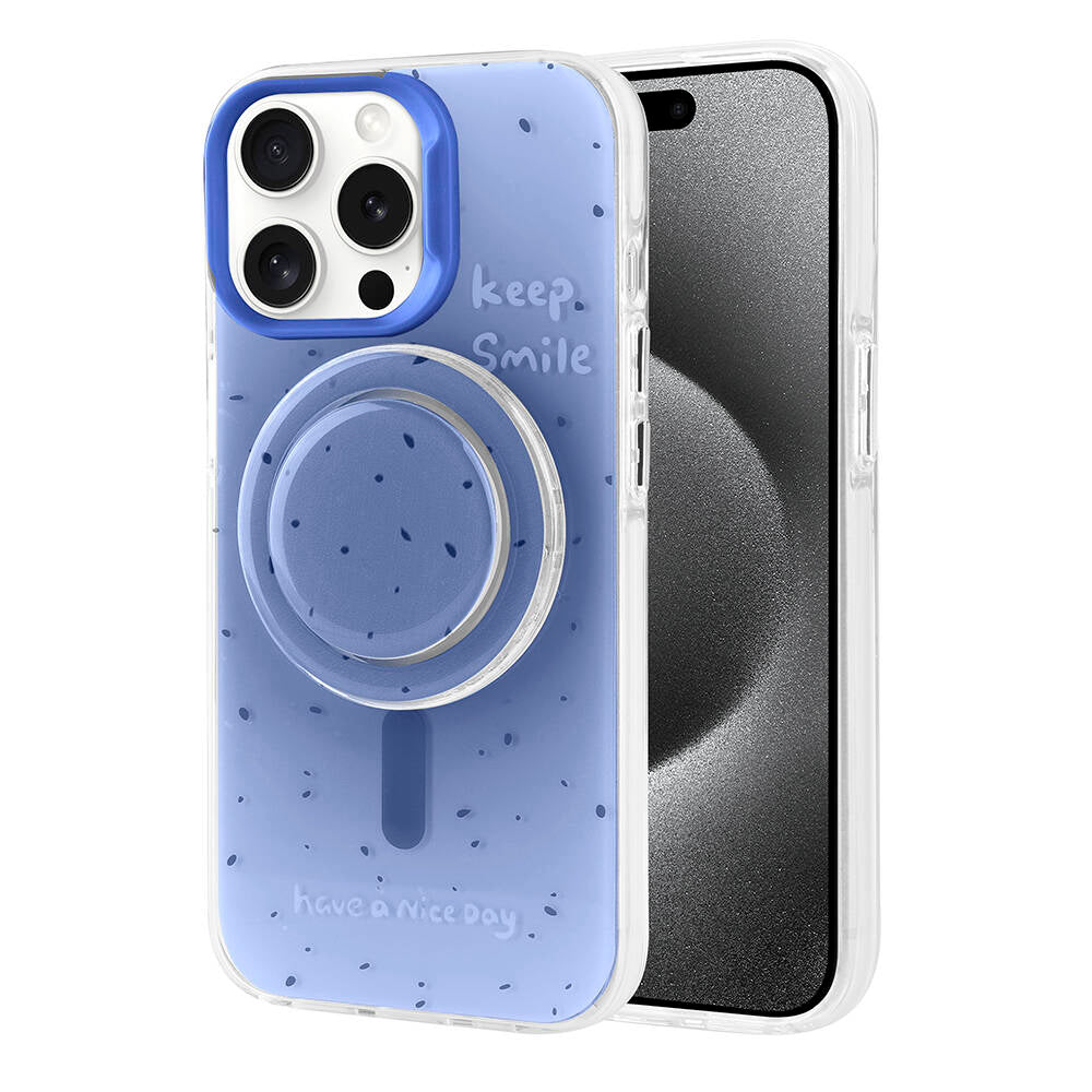 Apple iPhone 15 Pro Kılıf M-safe Şarj Özellikli Tak-Çıkar Pop Soketli Zore Tiktok Kapak Mavi